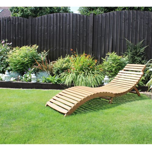 Large Folding Curved Reclining Wooden Sun Lounger Patio Sunbed ...